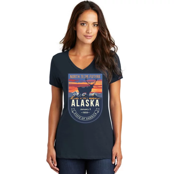 Alaska State Emblem Women's V-Neck T-Shirt