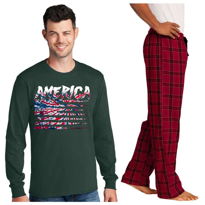 America Lightning Bolt USA Tie Dye Flag Long Sleeve Pajama Set