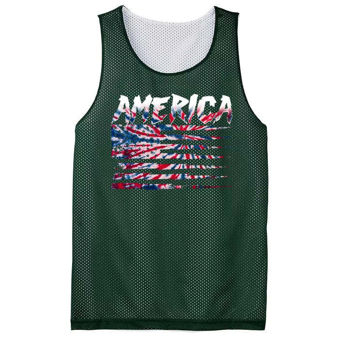 America Lightning Bolt USA Tie Dye Flag Mesh Reversible Basketball Jersey Tank