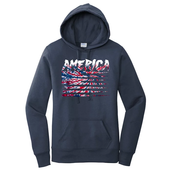 America Lightning Bolt USA Tie Dye Flag Women's Pullover Hoodie