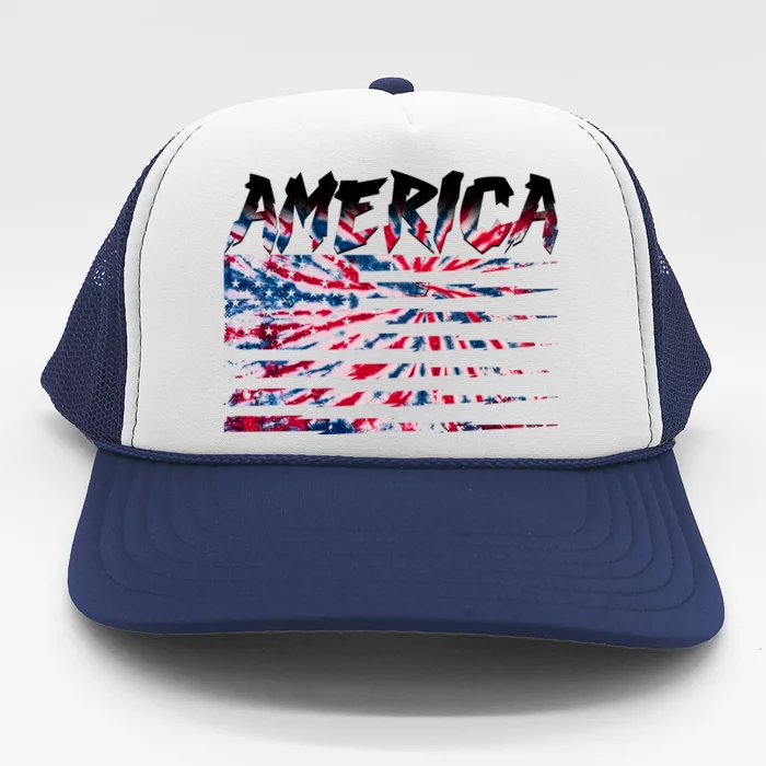 America Lightning Bolt USA Tie Dye Flag Trucker Hat