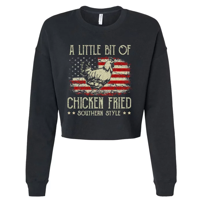 A Little Bit Of Chicken Fried Southern Style Vintage Us Flag Cropped Pullover Crew