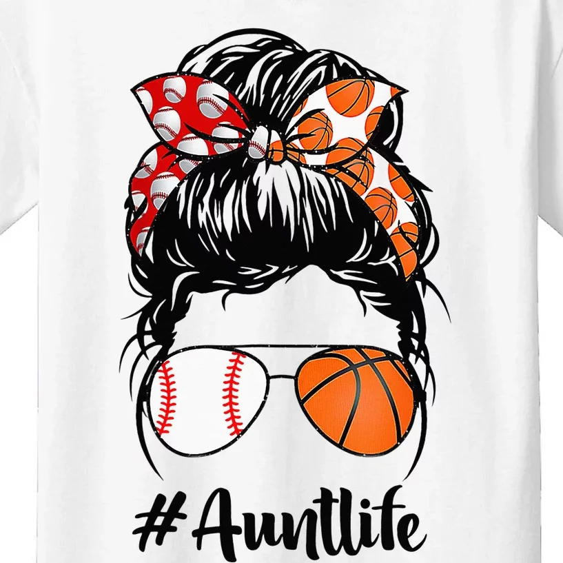 Aunt Life Basketball Aunt Messy Bun funny Mother's Day Kids T-Shirt