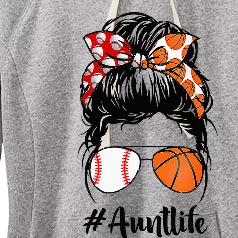 Aunt Life Baseball Basketball Aunt Messy Bun Mother's Day Women's Fleece Hoodie