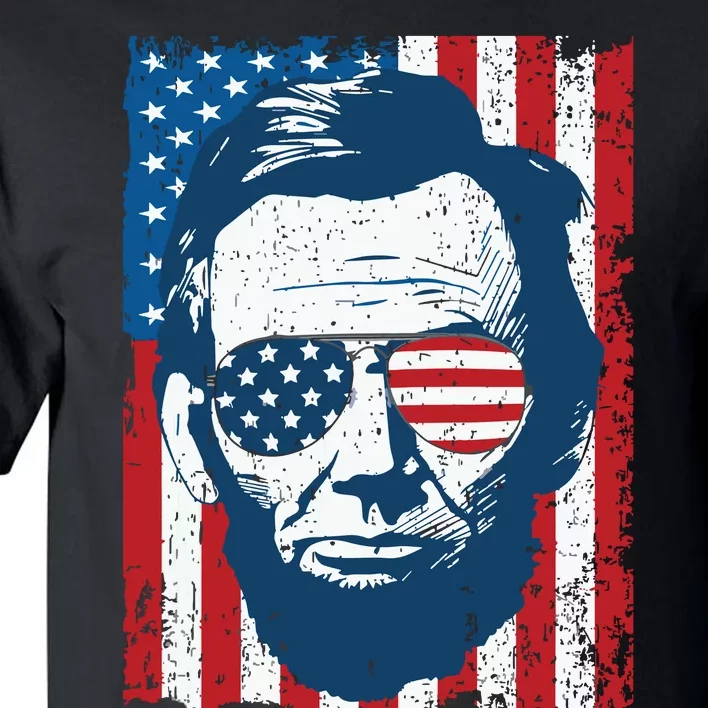 Abe Lincoln Beard Sunglasses American Flag 4th Of July Tall T-Shirt