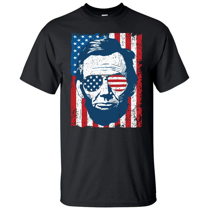 Abe Lincoln Beard Sunglasses American Flag 4th Of July Tall T-Shirt