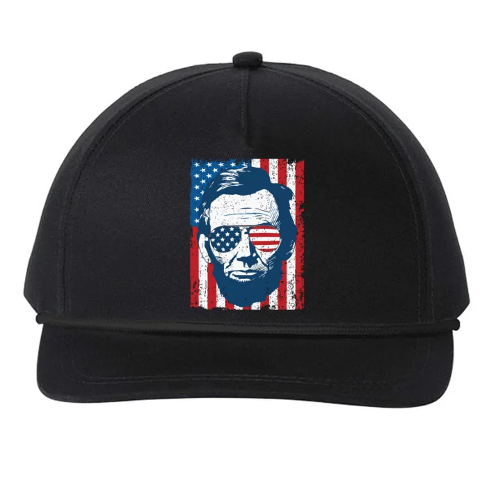 Abe Lincoln Beard Sunglasses American Flag 4th Of July Snapback Five-Panel Rope Hat