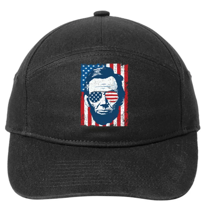 Abe Lincoln Beard Sunglasses American Flag 4th Of July 7-Panel Snapback Hat