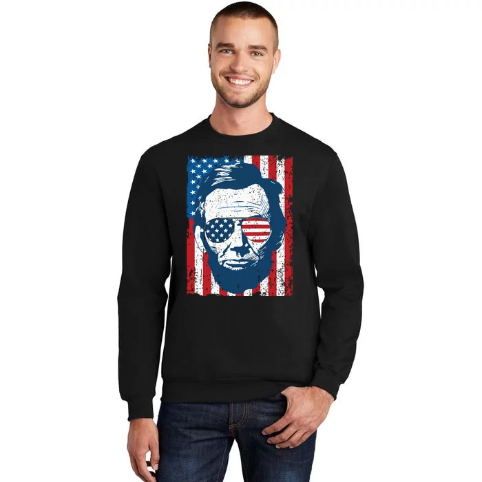 Abe Lincoln Beard Sunglasses American Flag 4th Of July Tall Sweatshirt