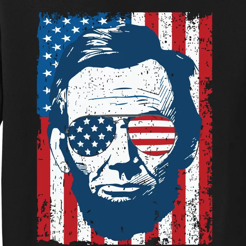 Abe Lincoln Beard Sunglasses American Flag 4th Of July Tall Sweatshirt