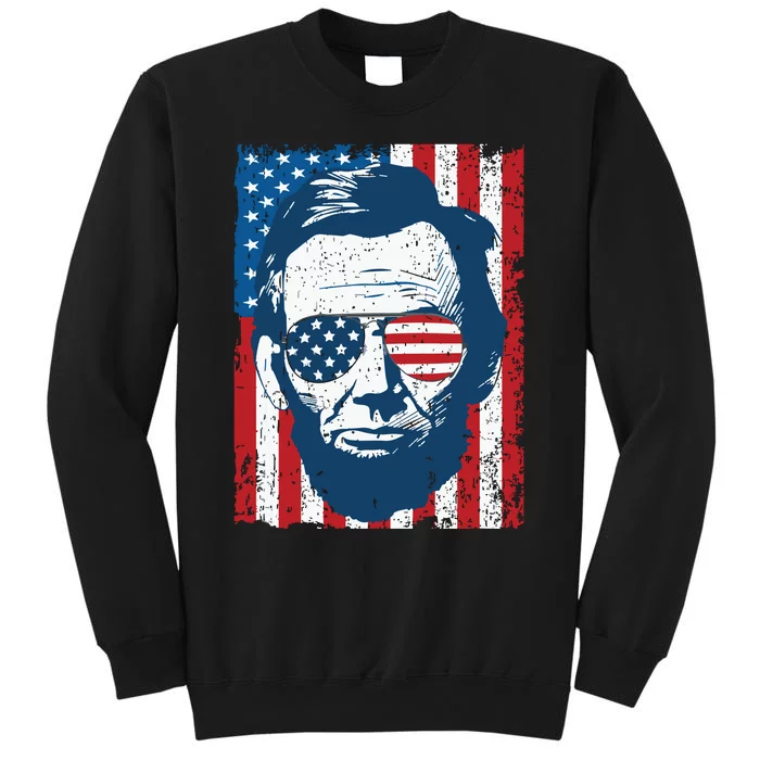 Abe Lincoln Beard Sunglasses American Flag 4th Of July Tall Sweatshirt