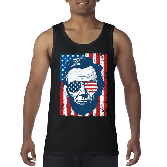 Abe Lincoln Beard Sunglasses American Flag 4th Of July Tank Top