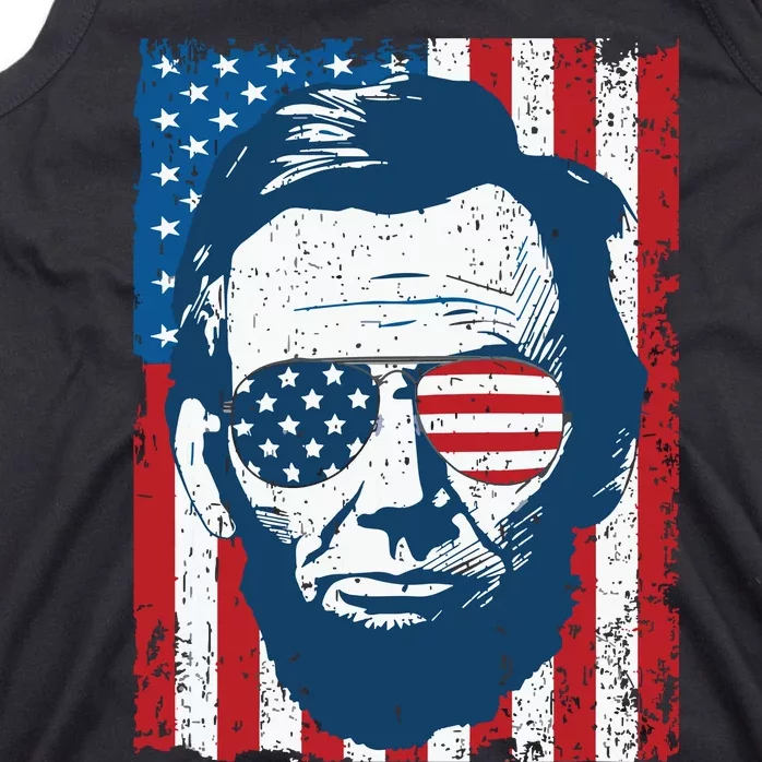 Abe Lincoln Beard Sunglasses American Flag 4th Of July Tank Top