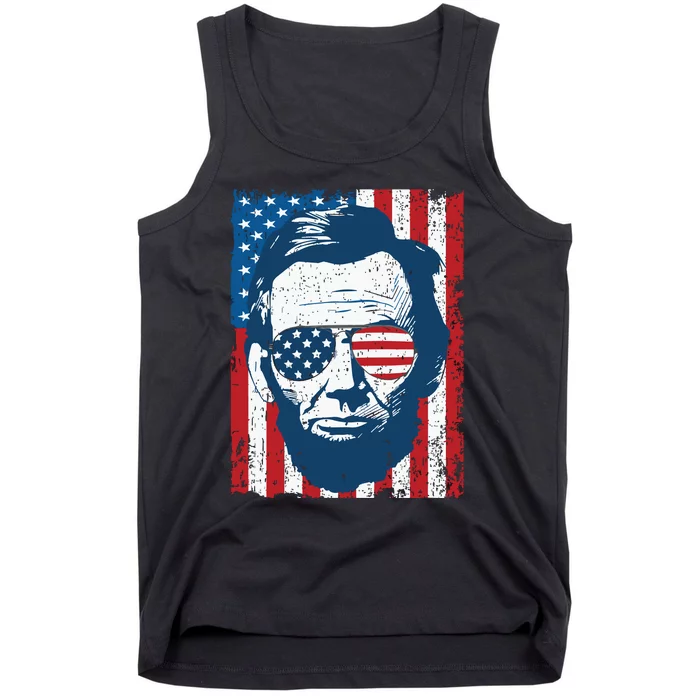 Abe Lincoln Beard Sunglasses American Flag 4th Of July Tank Top