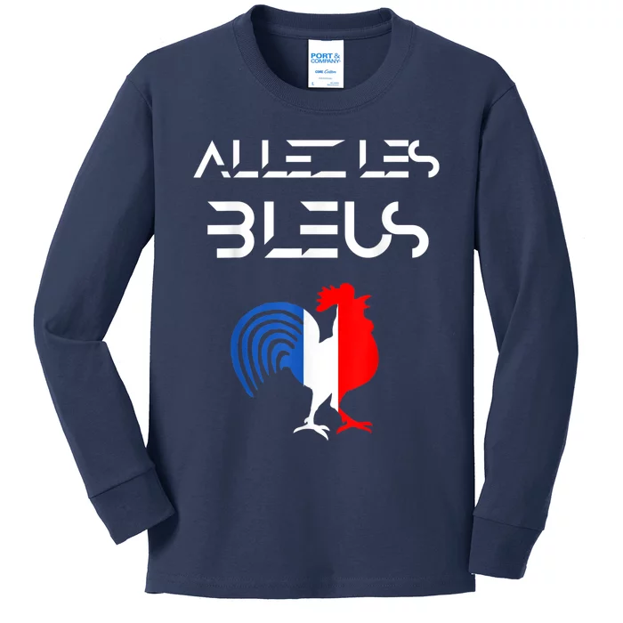 Allez les Bleus France Soccer World Football Hen French Flag Kids Long Sleeve Shirt