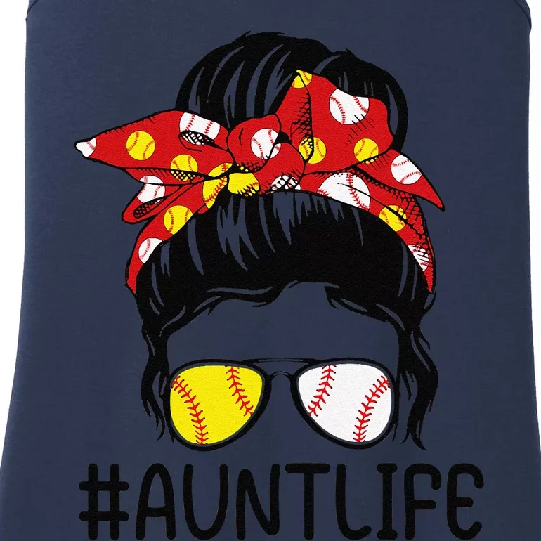 Aunt Life Baseball Softball Mothers Day Funny Aunt Messy Bun Ladies Essential Tank