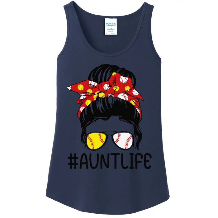 Aunt Life Baseball Softball Mothers Day Funny Aunt Messy Bun Ladies Essential Tank