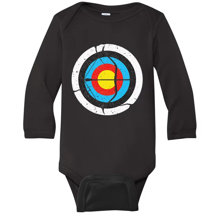 Archery Longbow Bow and Arrow Archer Target Distressed Baby Long Sleeve Bodysuit