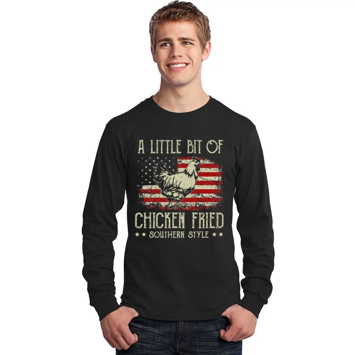 A Little Bit Of Chicken Fried Southern Style Vintage US Flag Long Sleeve Shirt