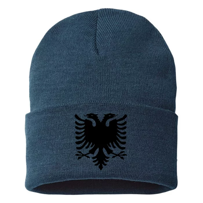 Albanian Flag Eagle Sustainable Knit Beanie