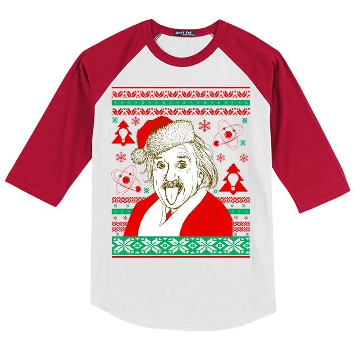 Albert Einstein Ugly Christmas Sweater Kids Colorblock Raglan Jersey