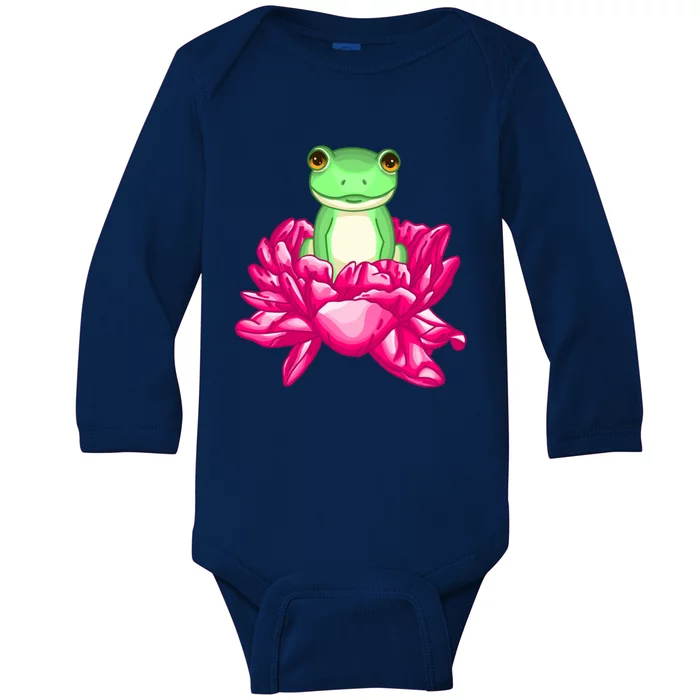 A Little Cute Frog In A Flower Baby Long Sleeve Bodysuit