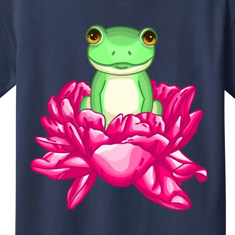 A Little Cute Frog In A Flower Kids T-Shirt