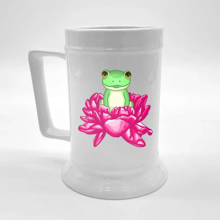 A Little Cute Frog In A Flower Front & Back Beer Stein