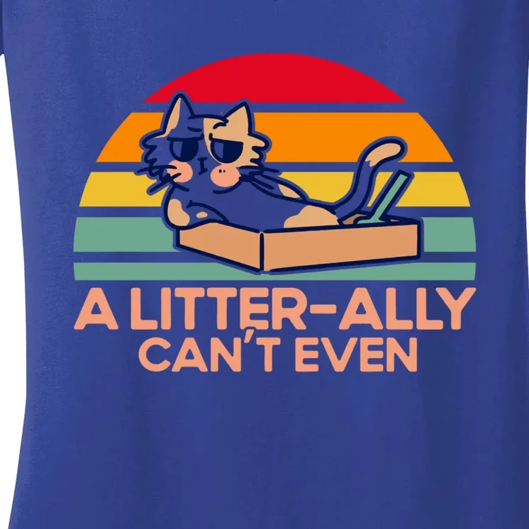 A Litterally Cant Even Cat Lover Sayings Pun Kitten Quotes Gift Women's V-Neck T-Shirt