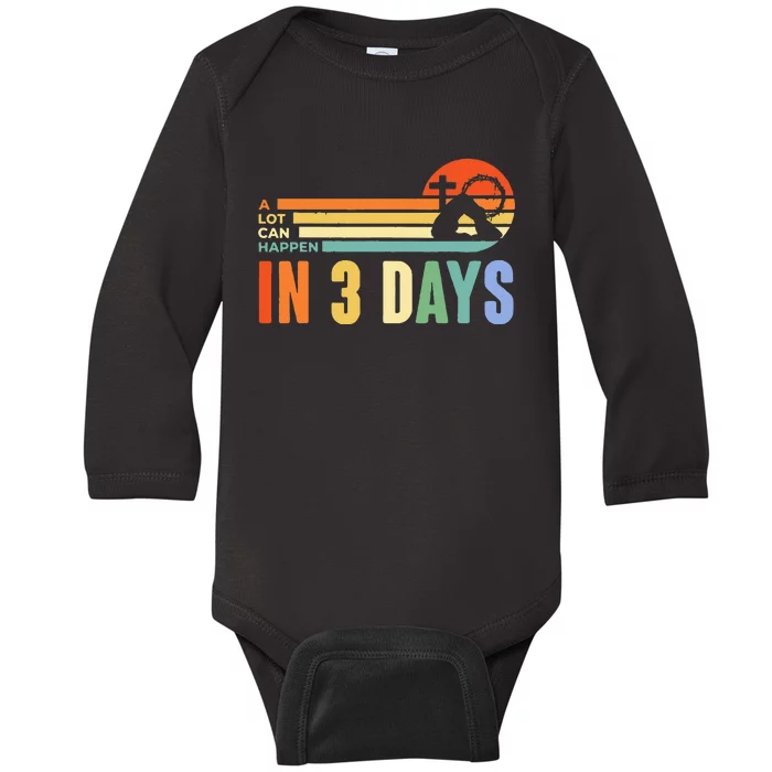 A Lot Can Happen In 3 Days Retro Vintage Sunset Baby Long Sleeve Bodysuit