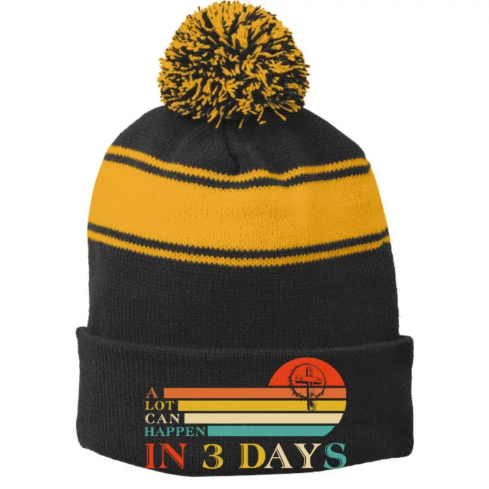 A Lot Can Happen In 3 Days Jesus Cross Christian Easter Day Stripe Pom Pom Beanie