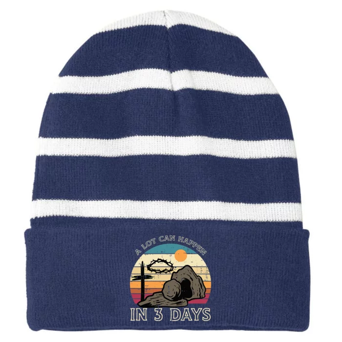 A Lot Can Happen In 3 Days Easter Religious Striped Beanie with Solid Band