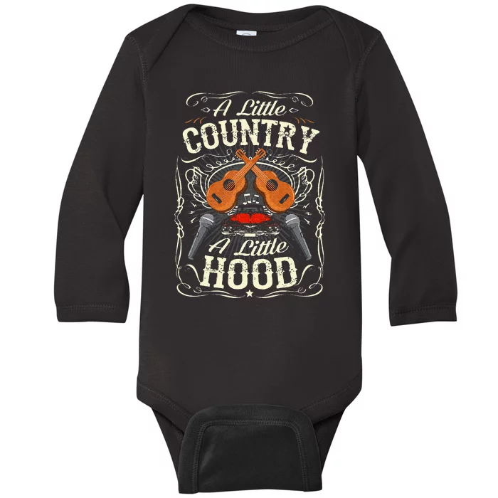 A Little Country A Little Hood Vintage Western Hip Hop Rap Baby Long Sleeve Bodysuit