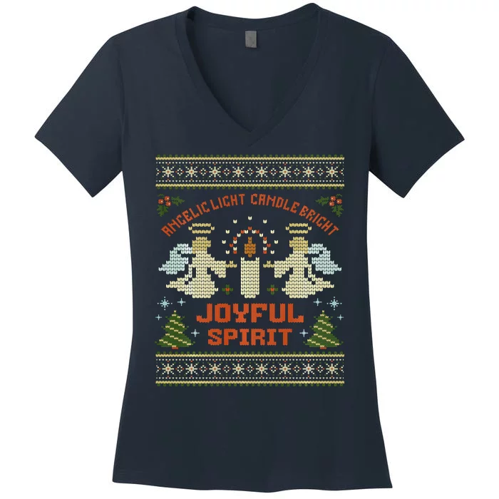 Angelic Light Candle Bright Joyful Spirit Christmas Season Women's V-Neck T-Shirt