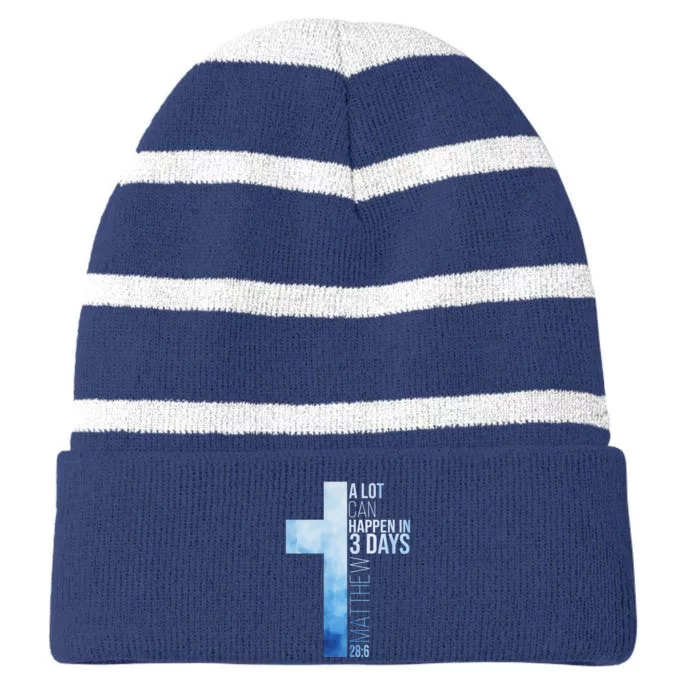 A Lot Can Happen In 3 Days Easter Cross Christianity Striped Beanie with Solid Band