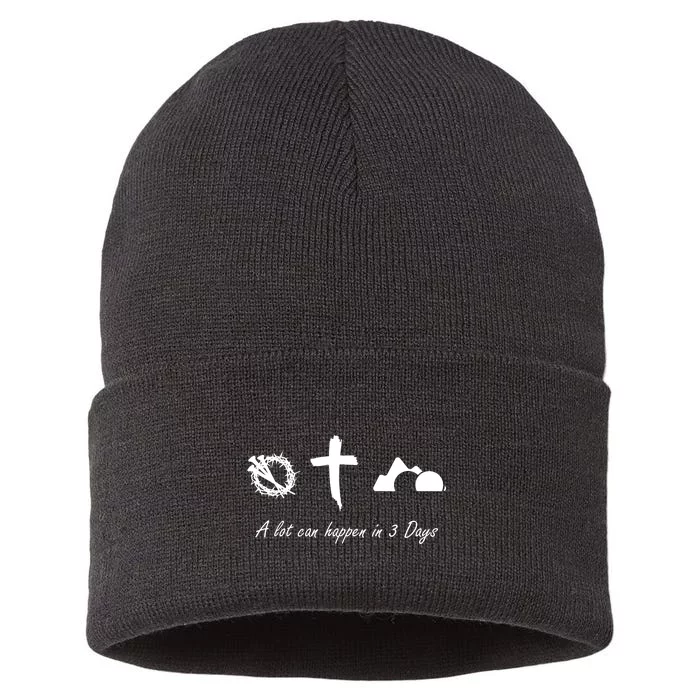 A Lot Can Happen In 3 Days Jesus Cross Easter Christian Sustainable Knit Beanie