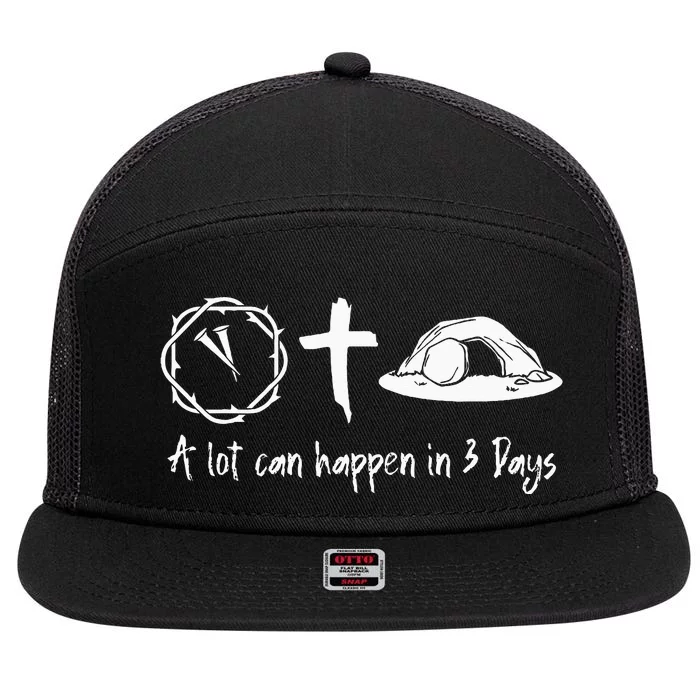 A Lot Can Happen In 3 Days Easter Day Jesus Cross Christian 7 Panel Mesh Trucker Snapback Hat