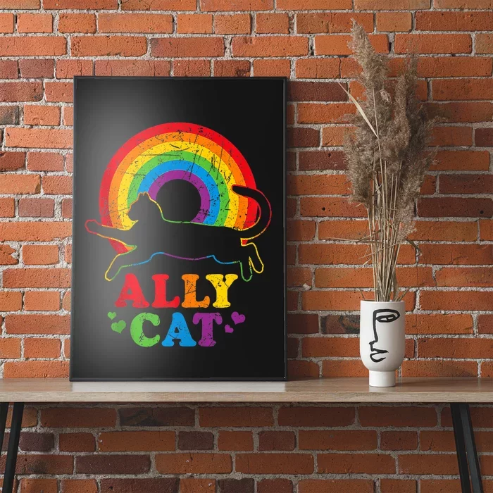 Allycat Lgbt Cat With Ally Pride Rainbow Poster