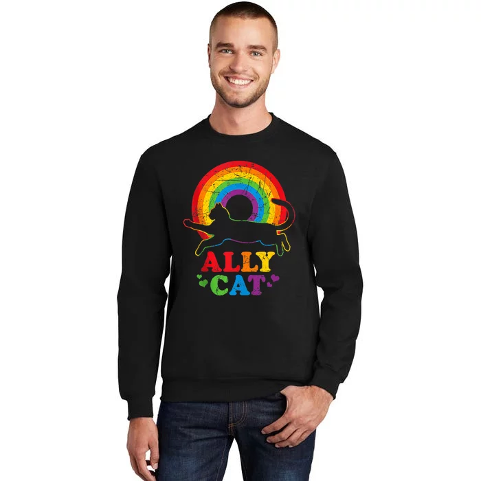 Allycat Lgbt Cat With Ally Pride Rainbow Tall Sweatshirt