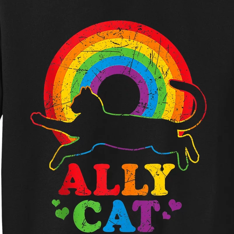 Allycat Lgbt Cat With Ally Pride Rainbow Tall Sweatshirt