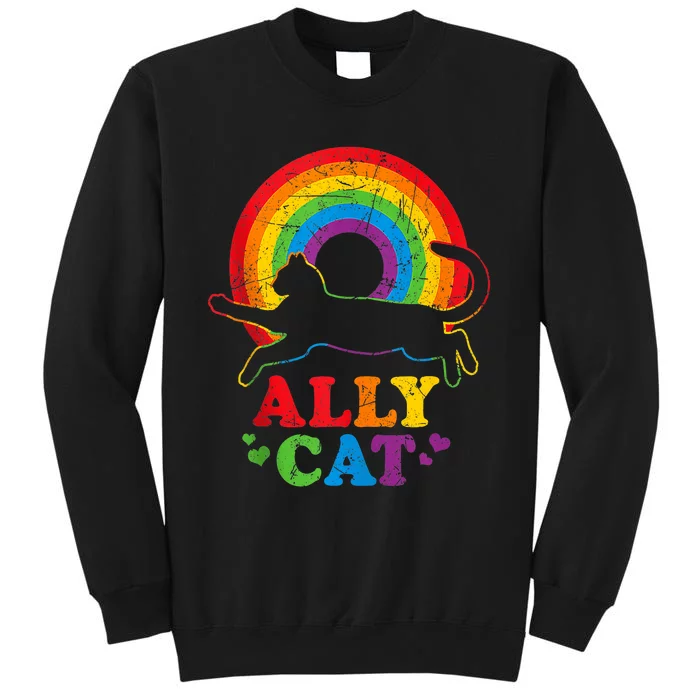 Allycat Lgbt Cat With Ally Pride Rainbow Tall Sweatshirt