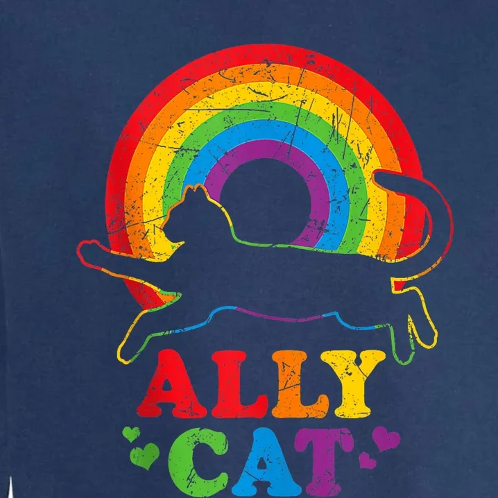 Allycat Lgbt Cat With Ally Pride Rainbow Garment-Dyed Sweatshirt