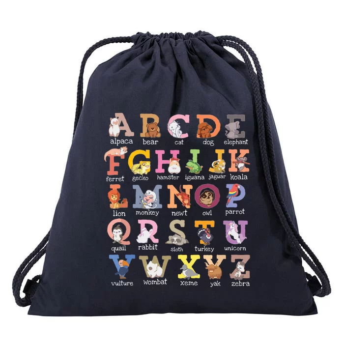 Alphabet Letters Cat Dog Ferret Hamster Parrot Lover Drawstring Bag