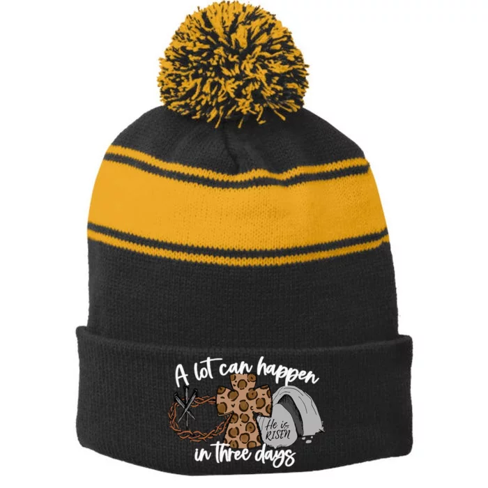 A Lot Can Happen In Three Days Women Christian Easter Stripe Pom Pom Beanie