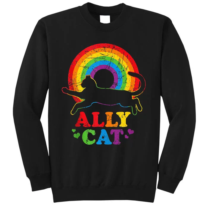 Allycat Lgbt Cat With Ally Pride Rainbow Tall Sweatshirt