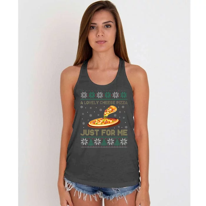 A Lovely Cheese Pizza Just For Me Christmas Pizzeria Cheesy Women's Knotted Racerback Tank