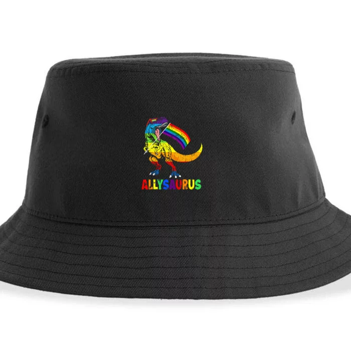 Allysaurus LGBT Dinosaur Rainbow Flag Ally LGBT Pride Sustainable Bucket Hat