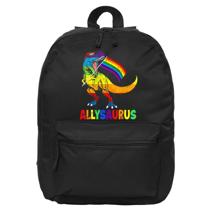 Allysaurus LGBT Dinosaur Rainbow Flag Ally LGBT Pride 16 in Basic Backpack