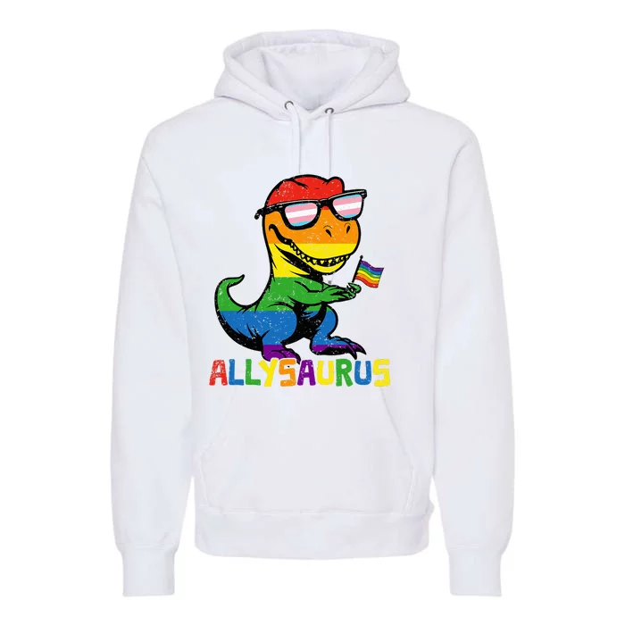 Allysaurus Lgbt Dinosaur Rainbow Flag Ally Lgbt Pride Premium Hoodie