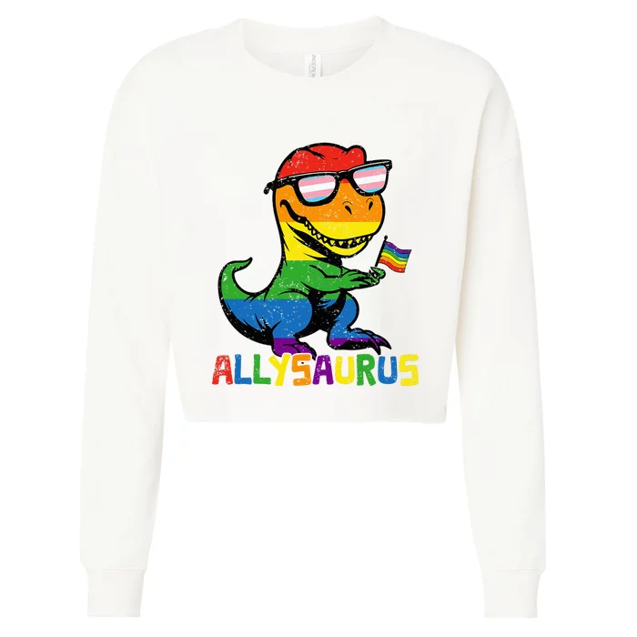 Allysaurus Lgbt Dinosaur Rainbow Flag Ally Lgbt Pride Cropped Pullover Crew